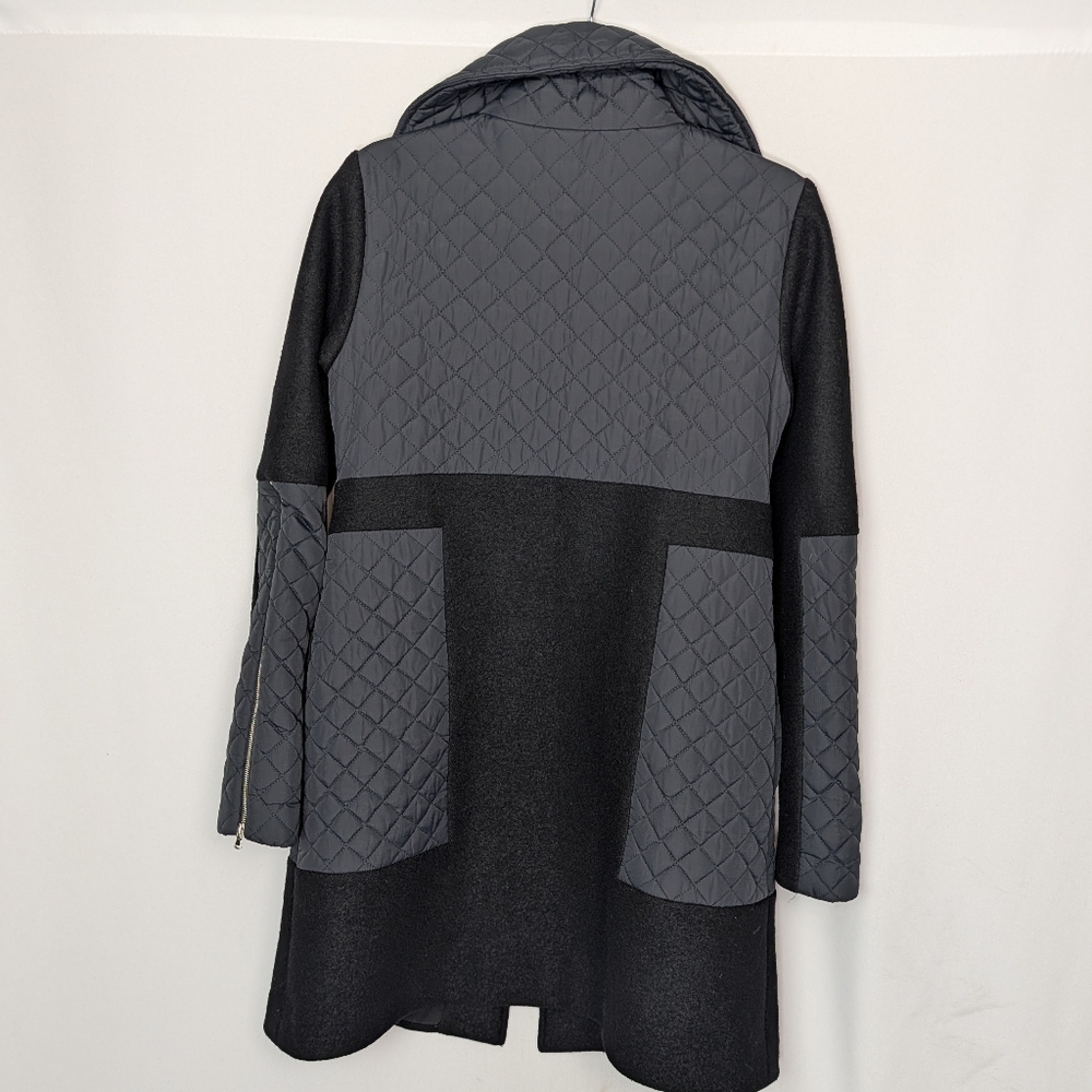 SUNO sz. 4 100% Wool 100% Silk Lined Coat Black Quilted Mixed Media Zip Front - Picture 2 of 13